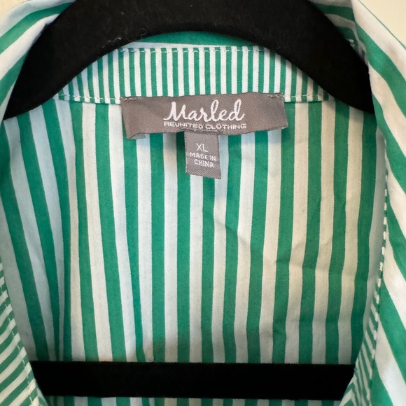 MIXED STRIPE OVERSIZED BUTTON UP XL Green/white - Picture 2 of 4